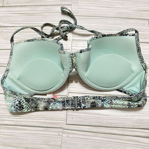 VICTORIA'S SECRET BOOSTER HALTER SWIMSUIT BIKINI‎ TOP NWT MINT SNAKESKIN MERMAID - Picture 5 of 9